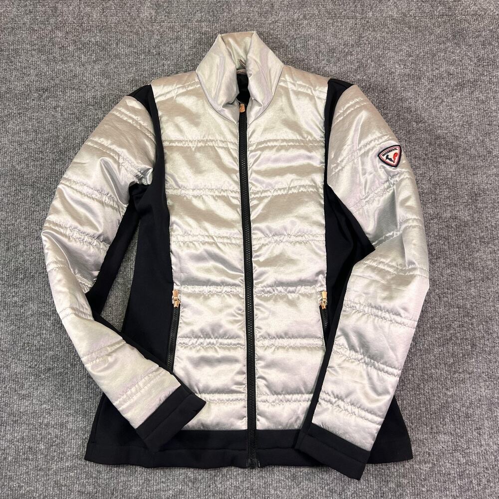 Rossignol Jacket Womens Small Silver Black Puffer Thinsulate Insulated Ski Zip